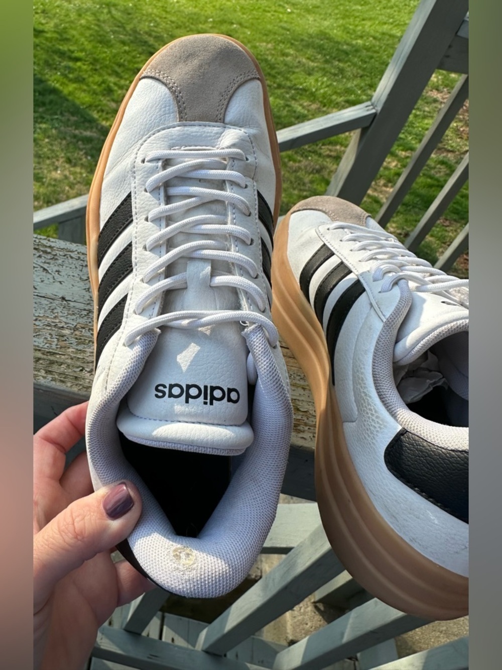 ADIDAS 7.5 UK 6 VL Blokecore Court High Platform White Black Leather Cream Tan - Picture 11 of 13